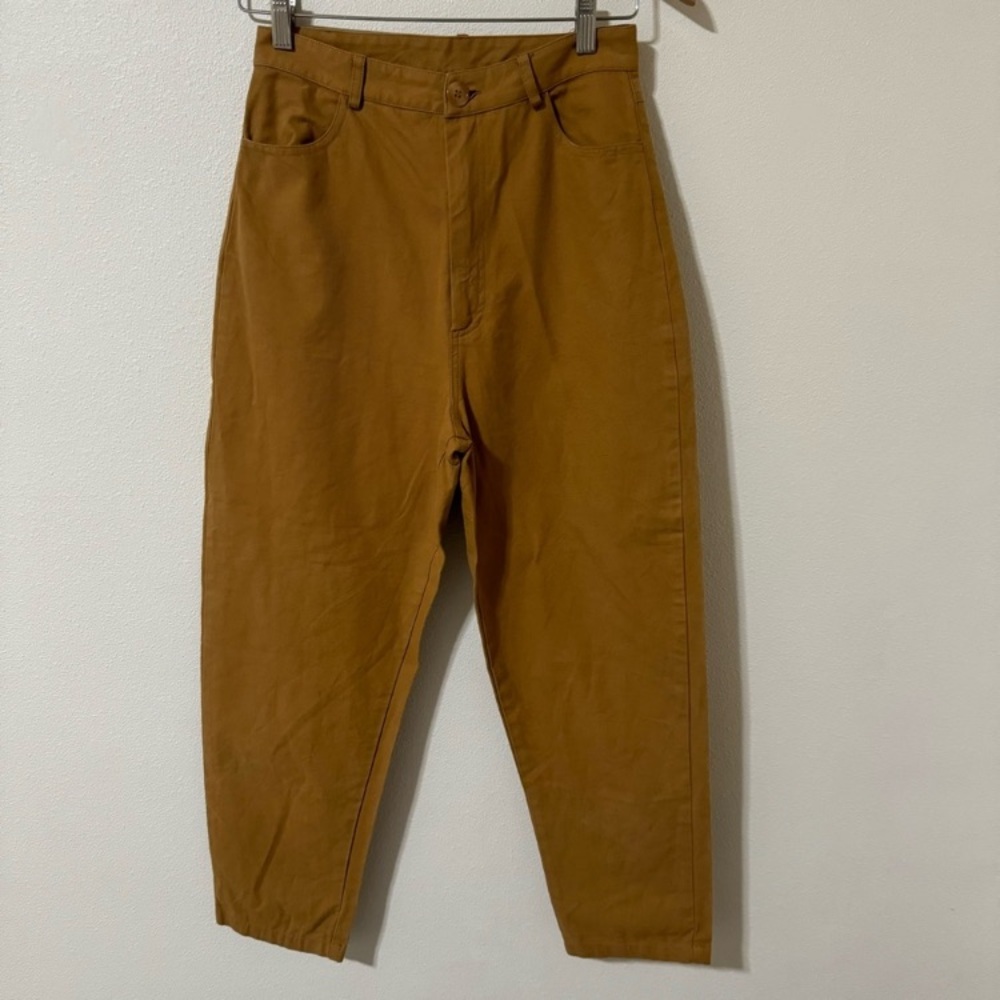 Rita Row Nogal Pants Brown Cotton Twill Tapered Ankle High Rise Minimalist-36/S